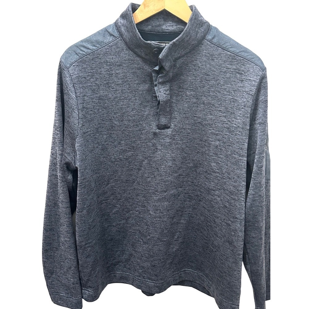 Greg Norman Men's Blue Gray Heather Knit Quarter Snap Mock Neck Pullover Size M